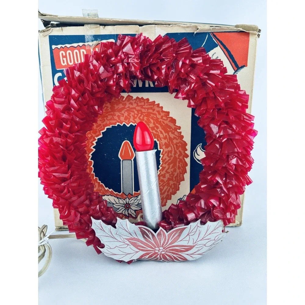 Vintage Good-Lite Electric Wreath of Red Sparkling Cellophane‎ Light Christmas